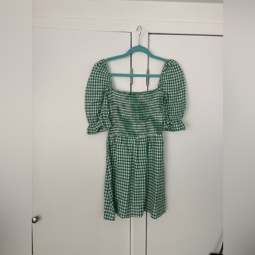 Reformation Green and White Gingham Dress